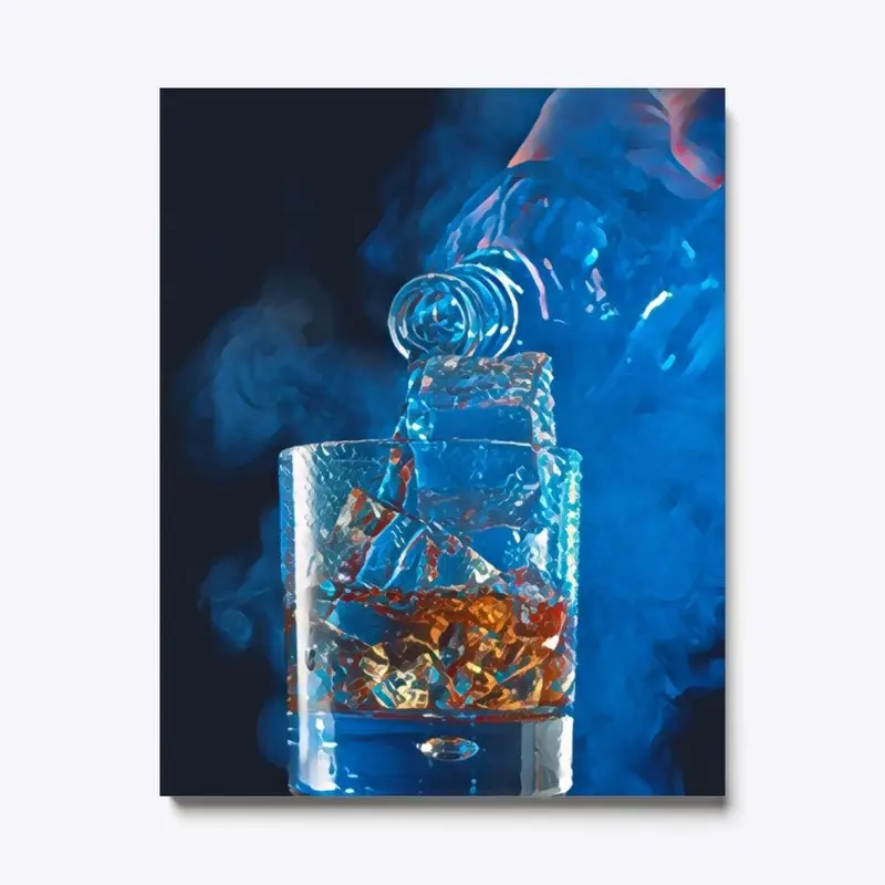 Whisky Blue Bottle - Watercolor Print